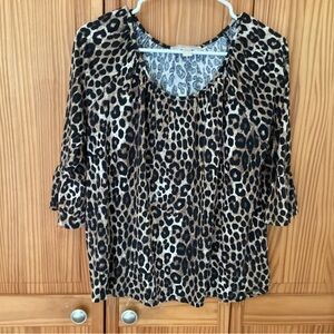 Michael Kors Animal Print Scoop Neck Blouse in Tan and Black
